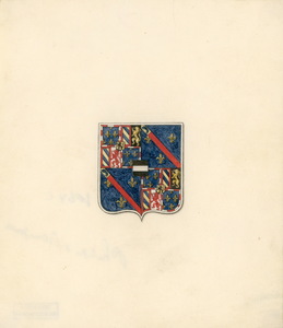 1064c Het wapen van Adolf van Bourgondië, overleden 7 december 1540, (voorheen) op een glas-in-loodraam in de raadzaal ...