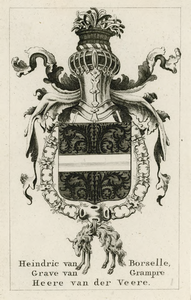 1065a Heindric van Borssele, Grave van Grampre Heere van der Veere. Het wapen (gehelmd) van Hendrik van Borssele, ...