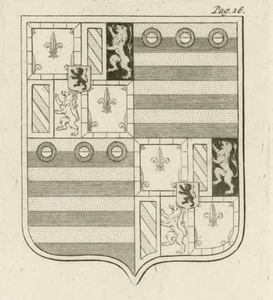 1065e Het wapen van Philips van Bourgondië, overleden 14 juli 1498, (voorheen) op een glas-in-loodraam in de raadzaal ...