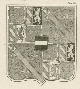 1065f Het wapen van Adolf van Bourgondië, overleden 7 december 1540, (voorheen) op een glas-in-loodraam in de raadzaal ...