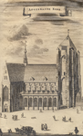 1084 Afgebrande Kerk. Gezicht op de Grote Kerk te Veere, voor de brand van 1686, met voorbijgangers