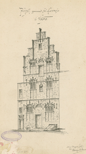 1107 Pakhuis, genaamd het Lammetje te Veere. De gevel van het huis het Lammetje aan de Kaai te Veere