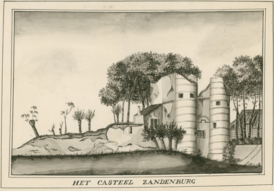1135 Het Casteel Zandenburg. Gezicht op de ruïne van kasteel Sandenburgh te Veere bij Zanddijk met voorpoort, en achter ...