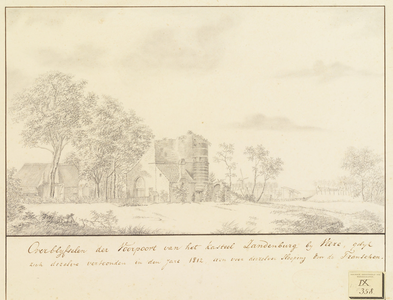 1137 Overblijfselen der voorpoort van het kasteel Zandenburg bij Veere, gelijk dezelve zich vertoonden in den jare 1812 ...