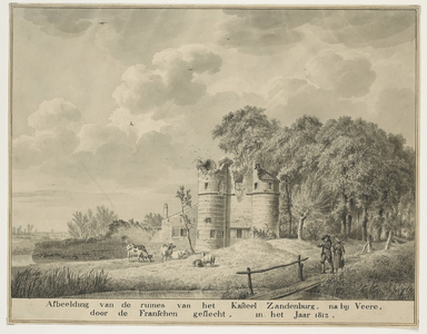 1140 Afbeelding van de ruines van het Kasteel Zandenburg, nabij Veere, door de Franschen geslecht, in het jaar 1813. ...
