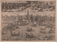 1142c Flissinga. Profiel van de stad Vlissingen, van de zeezijde met de aankomst van keurvorst Frederik van de Palts en ...