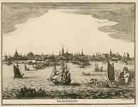 1149 Vlissingen. Gezicht op de stad Vlissingen van de zeezijde, met saluerende schepen voor de ontvangst (door het ...