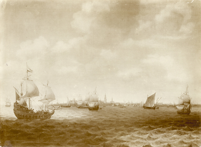 1153 Gezicht op de stad Vlissingen van de zeezijde, met op de voorgrond schepen