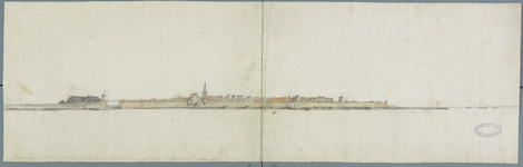 1163 Schets van de vesting Vlissinge, uit zee te zien. Gezicht op de vesting Vlissingen, van de zeezijde