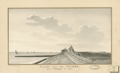 1176 Gezicht van het Vlakke naar Vlissingen te zien. Gezicht op het wachthuis te Welsinge, met de Westerschelde en op ...