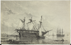 1187 Een gestrand fregat voor de kust van de Zuidwatering tussen Vlissingen en Ritthem