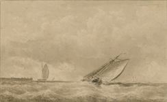 1188 Gezicht op een zeilend schip op de rede van Vlissingen