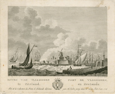 1194 Haven van Vlissingen in Zeeland. Port de Vlissingen, en Zeelande. Gezicht op de rede en haven van de stad ...