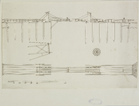 1208-2 Ontwerp (bovenaanzicht en zijaanzicht) van een drijvende brug in het Dok (de Dokhaven) te Vlissingen