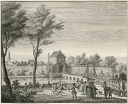 1221 Gezicht op de Rammekenspoort te Vlissingen, van de landzijde tijdens de inhuldiging van prins Willem IV als ...