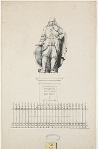 1225 Het standbeeld door L. Royer van Michiel Adriaensz. de Ruijter (1607-1676), admiraal, te plaatsen in Vlissingen, met hek