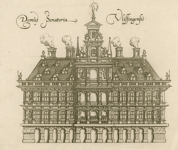 1233 Domus Senatoria Vlissingensis. De voorgevel van het oude stadhuis te Vlissingen, verwoest 1809 door het Engelse ...
