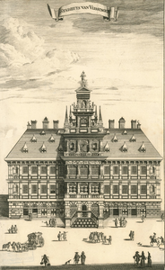 1237 Stadhuys van Vlissingen. De voorgevel van het stadhuis te Vlissingen, met voorbijgangers