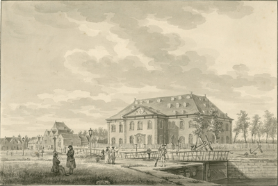 1259 Gezicht op het arsenaal te Vlissingen en omgeving, met ankers op de wal, en voorbijgangers