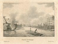 1291 Chantier de Vlissingen. Gezicht op de scheepswerf van de marine te Vlissingen, met links het schoonbranden van de ...
