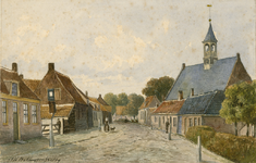 1297 Gezicht in het dorp Vrouwenpolder met de Nederlandse Hervormde kerk, en personen