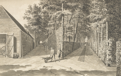 1300c No. 5 Stal en een gedeelte van 't Starbos, te Elsenoort. (19e eeuw). Gezicht op een deel van het bos en de schuur ...
