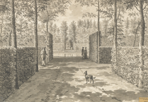 1300e No.7 't Groot Bassyn te Elsenoort, van ter zyde te zien. (19e eeuw). Gezicht op de vijver in de tuin van het huis ...