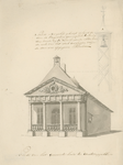 1329 Schets van het Gemeentehuis te Westcappelle. Gezicht op de voorgevel en zijgevel met publikatiebord van het ...