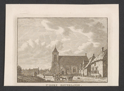 1339 T' Dorp Zoutelande. Gezicht in het dorp Zoutelande, met Nederlandse Hervormde kerk, en personen
