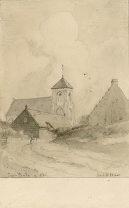 1340 Zoutelande in 1876. Gezicht op de Nederlandse Hervormde kerk en omgeving te Zoutelande, vanuit het noorden