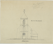1342b Kerk te Zoutelande. Vooraanzicht van de toren van de Nederlandse Hervormde kerk te Zoutelande, met aantekening ...