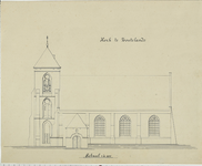 1342c Kerk te Zoutelande. Zijaanzicht van de zuidgevel van de Nederlandse Hervormde kerk te Zoutelande