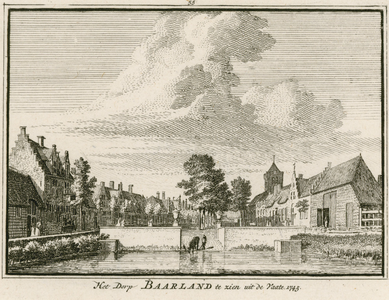 1352 Het Dorp Baarland te zien uit de Vaate. 1745. Gezicht in het dorp Baarland, uit de vate