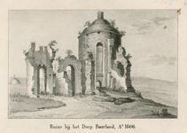 1358 Ruine bij het Dorp Baarland, A° 1606. De ruïne van het kasteel Hellenburg te Baarland, met op de achtergrond een ...