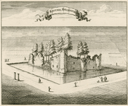 1359 'T Kasteel Hellenburgh. Gezicht op de ruïne van het kasteel Hellenburg te Baarland, met personen, waaronder jagers ...