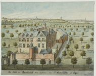 1363 Het Huis te Baarland van agteren, na Ic. Hildernisse a 1694. Gezicht op het kasteel van de heren van Baarland en ...