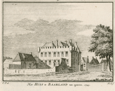 1366 Het Huis te Baarland van agteren. 1743. Gezicht op het kasteel te Baarland aan de achterzijde