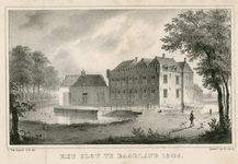 1369 Het Slot te Baarland. 1840. Gezicht op het kasteel te Baarland, met personen, waaronder een jager met honden