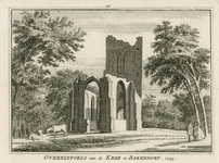 1372 Overblijfsels van de Kerk te Bakendorp. 1743. Gezicht op de ruïne van de toren van de rooms-katholieke kerk te ...
