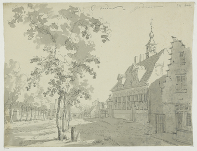 1376-2 Gezicht in het dorp Borssele, met het ambachtsherenhuis, tevens rechthuis, en boven een aantekening