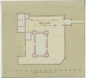 1391 Platte Grond van het Huis te Ellewoutsdijk, na Jc. Hildernisse. 1694. Plattegrond van het kasteel te Ellewoutsdijk