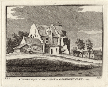 1394 Overblyfsels van 't Slot te Ellewoutsdijk. Gezicht op de ruïne van het kasteel te Ellewoutsdijk