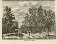 14 Aagte Kerk. Gezicht op het dorpsplein en de kerktoren van Aagtekerke