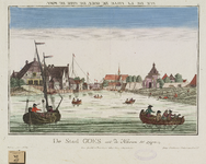 1402 De Stad Goes uit de Haven te zien. Gezicht op de stad Goes, vanuit de haven, met een boot met goederen en ...