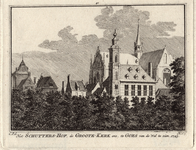 1431 Het Schuttershof, de Groote-Kerk enz. te Goes van de Wal te zien. 1743. Gezicht op het schuttershof van de edele ...