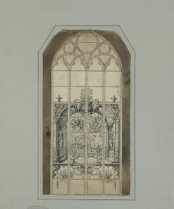 1438 Een gebrandschilderd raam in de westgevel van de Grote of Maria Magdalenakerk te Goes, met voorstelling van de ...