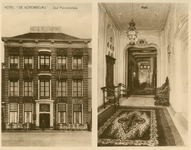 1458 Hotel De Korenbeurs. - Oud Patriciërshuis. Twee afbeeldingen van de gevel en de hal van hotel de Korenbeurs aan de ...