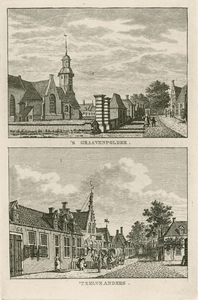 1464 's Graavenpolder. 't Zelve Anders. Twee gezichten in het dorp 's-Gravenpolder, met Nederlandse Hervormde kerk en ...
