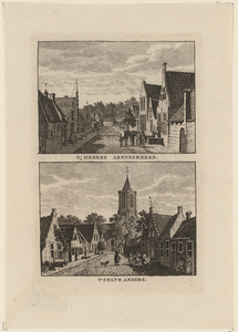 1475 S' Heeren Arendskerke. T' Zelve Anders. Twee gezichten in het dorp 's-Heer Arendskerke, met dorpsstraat en ...