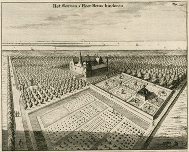 1485 Het Slot van s' Heer Heinskinderen. Gezicht op het huis te Werf te 's-Heer Hendrikskinderen, in vogelvlucht, met ...